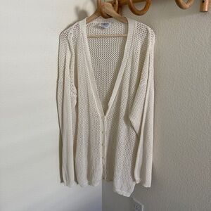 CAPE ISLE KNITTERS crochet White knit elongated duster cardigan relaxed fit